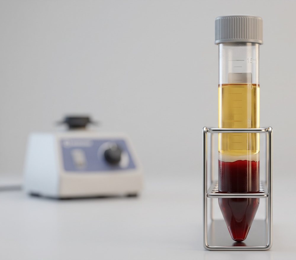 Tubo de plasma rico en plaquetas (PRP) centrifugado antes de la infiltración - Dr. Hernández Quinto, Murcia